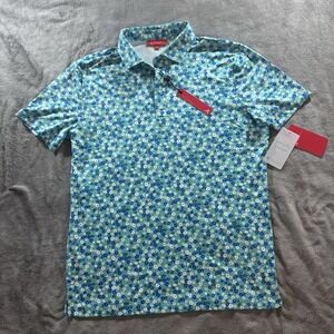 NWT Redvanly Marne Polo Shirt Mens M Blue Floral AOP Performance Golf Stretch